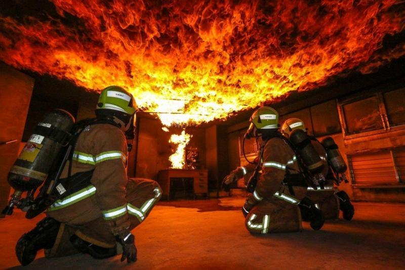 Fire brigade on a training course