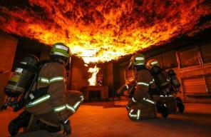 Fire brigade on a training course